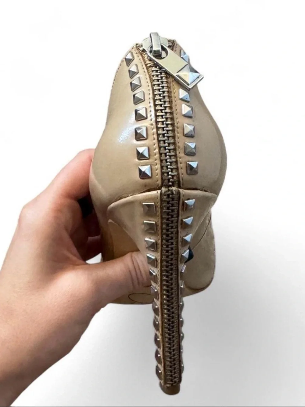 Michael Kors Beige Patent Leather Studded Zip-Heel Pumps - Size 7